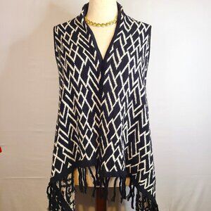 Rafaella Long Cardigan Sweater Vest with Fringe Sz M
